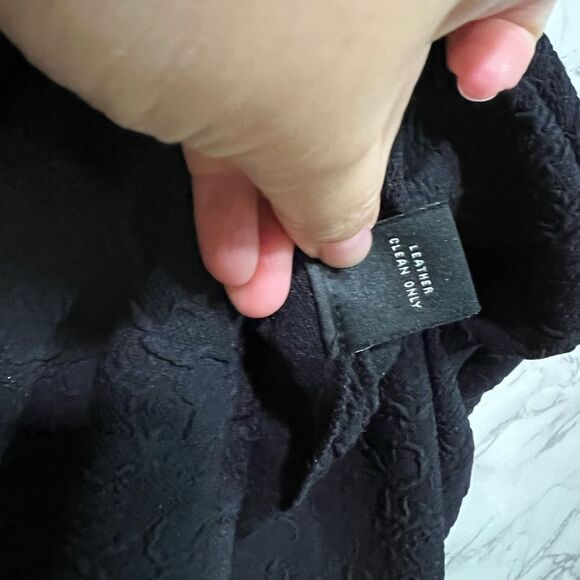 Teri Jon Sportswear Black Crepe Textured Leather Trim Sheath Dress Size 8 - Picture 5 of 6